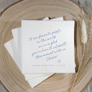 Blauw handgeschreven liefdesbrief stijl bruiloft servet