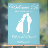 Blauw handgeschreven script Winter Wedding Welkom Acryl Bord (Neutraal)