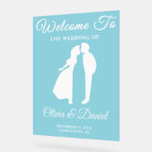 Blauw handgeschreven script Winter Wedding Welkom Acryl Bord (Hoek)