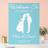 Blauw handgeschreven script Winter Wedding Welkom Acryl Bord (Huwelijk)