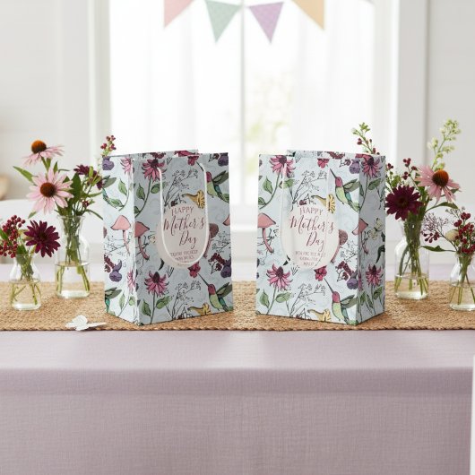 blauw Happy Mothers Day Hummingbird Garden Medium Cadeauzakje