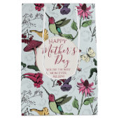 blauw Happy Mothers Day Hummingbird Garden Medium Cadeauzakje (Achterkant)