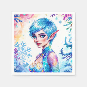 Blauw harige elf magische ijs prinsen sneeuwbos servet