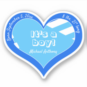 Blauw Hart Baby Aankondiging Sticker