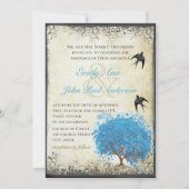 Blauw hart Bladeren  vogelperkament Kaart (Voorkant)