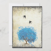 Blauw hart Bladeren  vogelperkament Kaart (Achterkant)