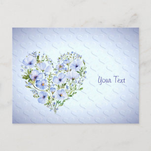 Blauw Hart Bloemen Ansichtkaart Briefkaart