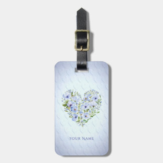 Blauw Hart Bloemen Bagage Label