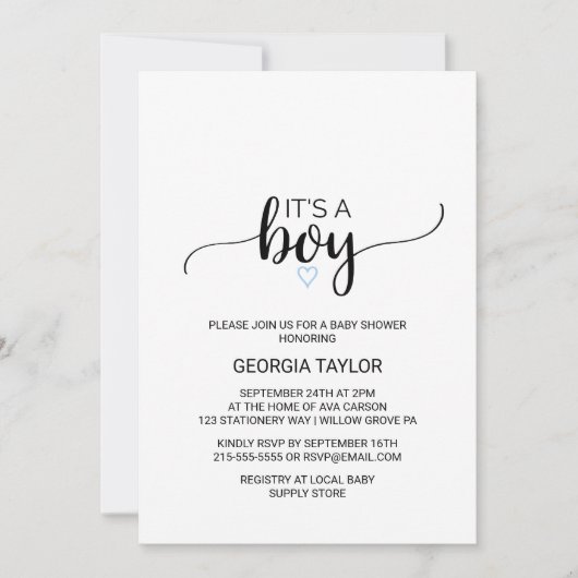 Blauw hart | Eenvoudige zwarte kalligrafie Het is Kaart (Voorkant)