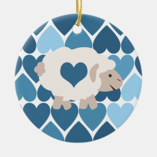 Blauw hart en luidop keramisch ornament