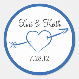 Blauw Hart en Pijl Ronde Sticker