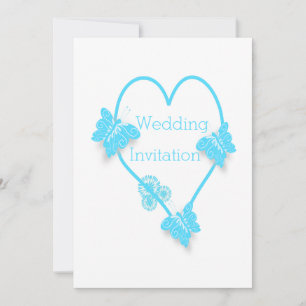 Blauw hart en vlinders ontwerp bruiloft kaart