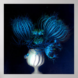 Blauw hart in zwart poster