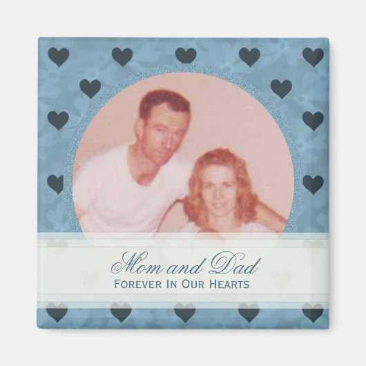 Blauw hart ingelijst: Memorial: Afbeelding magneet (Voorkant)