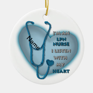 Blauw Hart LPN Verpleegster Keramisch Ornament