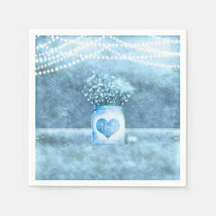 Blauw Hart Mason Jar & Baby's Breath Bruiloft Servet