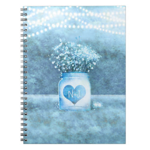 Blauw Hart Mason Jar & Baby's Breath Landelijk Notitieboek