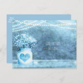 Blauw Hart Mason Pot & Baby's Breath Save The Date Aankondigingskaart (Voorkant / Achterkant)