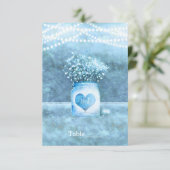 Blauw Hart Mason Pot & Baby's Breath Tafelnummer (Staand voorkant)