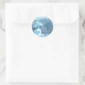 Blauw Hart Mason Pot & Baby's Breath Trouwgunst Ronde Sticker (Tas)