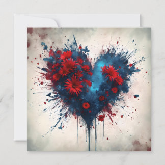 Blauw hart met rode bloemen