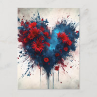 Blauw hart met rode bloemen