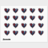 Blauw hart met rode bloemen sticker (Vel)
