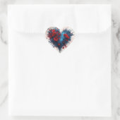 Blauw hart met rode bloemen sticker (Tas)