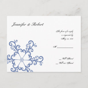 Blauw Hart Sneeuwvlok Bruiloft RSVP Briefkaart