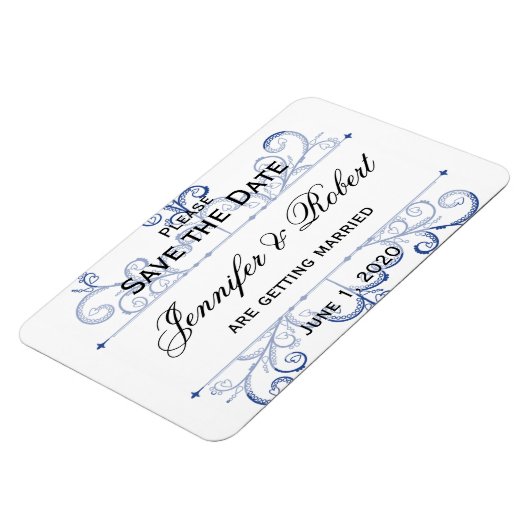 Blauw Hart Sneeuwvlok Bruiloft Save the Date Magneet (Linkerzijde)