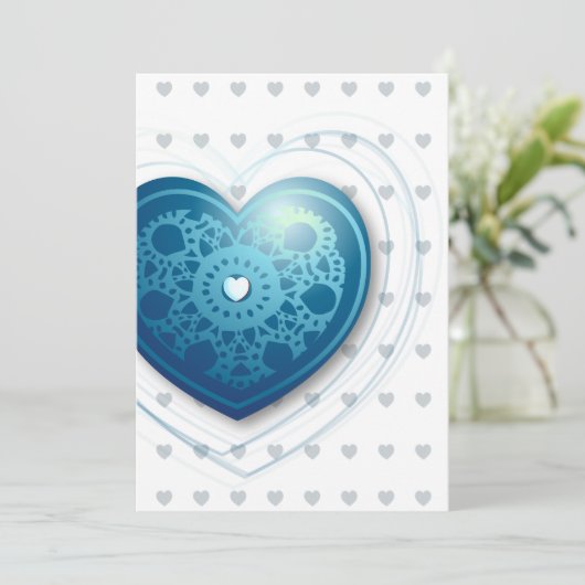 Blauw hart, uitnodiging (Staand voorkant)