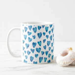 Blauw hart waterverf patroon koffiemok