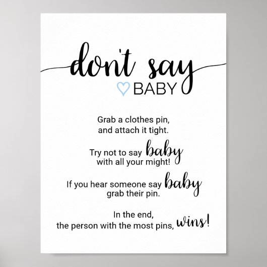 Blauw hart | Zwarte kalligrafie Zeg geen Baby-teke Poster (Voorkant)