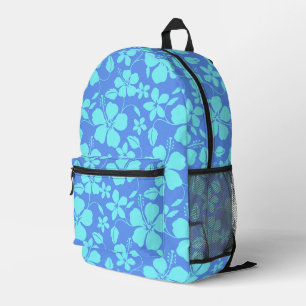 BLAUW HAWAII PATROON IN PERIWINKEL/TEAL BEDRUKTE RUGZAK