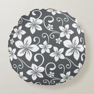 BLAUW HAWAII-PATROON IN PEWTER ROND KUSSEN