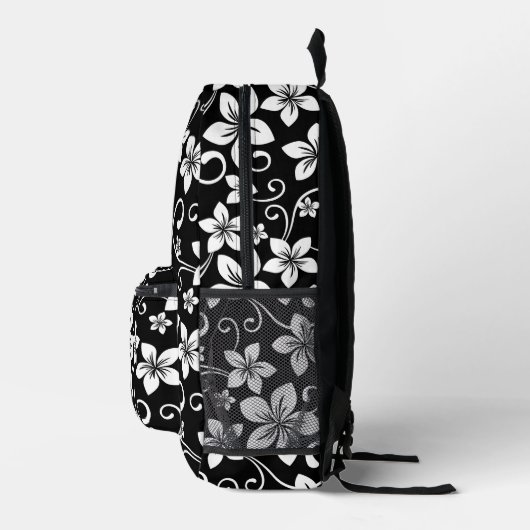 BLAUW HAWAII PATROON IN ZWART BEDRUKTE RUGZAK (Rechts)