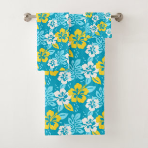 Blauw Hawaiiaans Hibiscus Bloemenpatroon Bad Handdoek