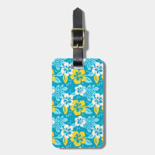 Blauw Hawaiiaans Hibiscus Bloemenpatroon Bagagelabel