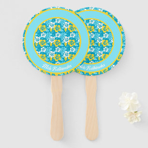 Blauw Hawaiiaans Hibiscus Bloemenpatroon Handwaaier