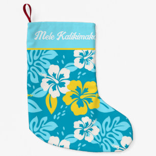 Blauw Hawaiiaans Hibiscus Bloemenpatroon Kleine Kerstsok