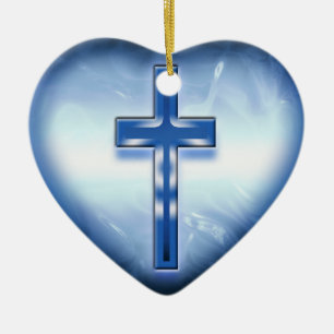 BLAUW HEART CROSS ORNAMENT