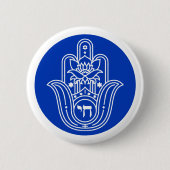 Blauw Hebreeuws Chai Joodse Hand van Miriam Hamsa Ronde Button 5,7 Cm (Voorkant)