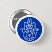 Blauw Hebreeuws Chai Joodse Hand van Miriam Hamsa Ronde Button 5,7 Cm (Voorkant /achterkant)