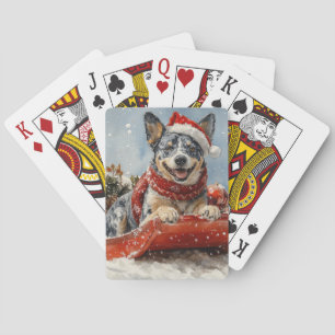 Blauw Heeler-hond in slee Laat het sneeuwen Kerstm Pokerkaarten
