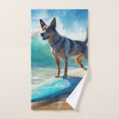 Blauw Heeler strand surfen schilderij Bad Handdoek (Handdoek)