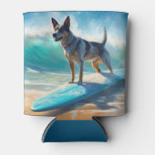 Blauw Heeler strand surfen schilderij Blikjeskoeler (Voorkant)