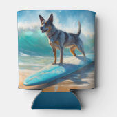 Blauw Heeler strand surfen schilderij Blikjeskoeler (Achterkant)