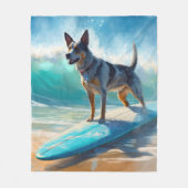 Blauw Heeler strand surfen schilderij Fleece Deken (Voorkant)