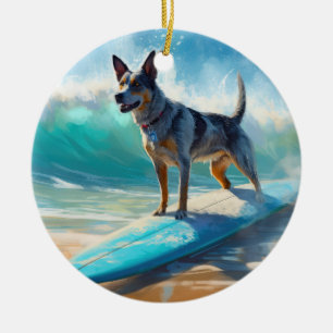 Blauw Heeler strand surfen schilderij Keramisch Ornament