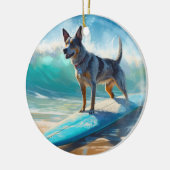 Blauw Heeler strand surfen schilderij Keramisch Ornament (Links)